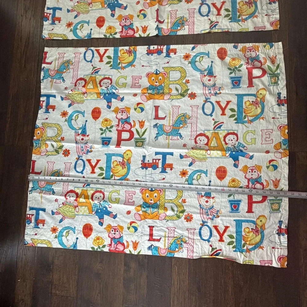 2 VTG Raggedy Ann Andy Fabric Panels Curtains‎ Kids Alphabet Toy Print MCM 34x41